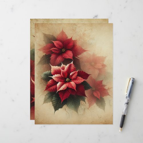 Vintage Watercolor Poinsettia on Parchment