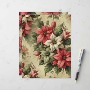 Vintage Watercolor Poinsettia Pattern Paper