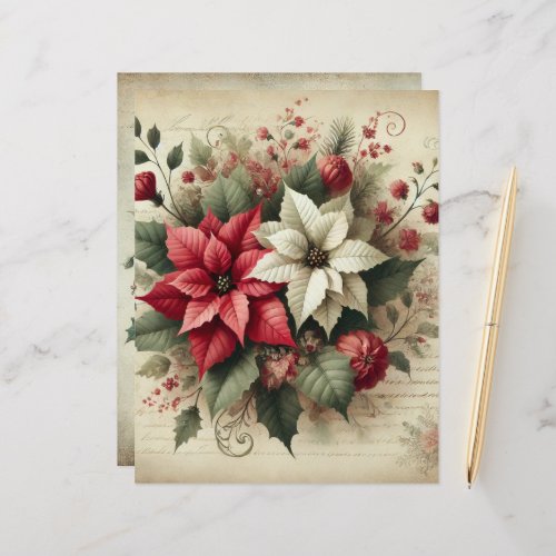 Vintage Watercolor Poinsettia Scrapbook Paper