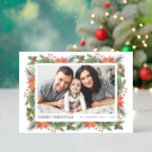 Vintage Watercolor Poinsettias Frame Christmas Letterpress Photo Cards<br><div class="desc">Spread festive cheer with our customizable photo letterpress Christmas card featuring watercolor pine needles, poinsettia, winterberry and pine cones. This vintage design blends the beauty of hand-painted watercolor elements like pine branches, pinecones, vibrant poinsettias, and winterberries to frame your special holiday photo. This watercolor Christmas card is perfect for families,...</div>