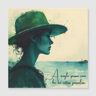 Vintage Watercolor Portrait Woman Seaside Quote