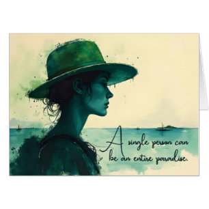 Vintage Watercolor Portrait Woman Seaside Quote Card
