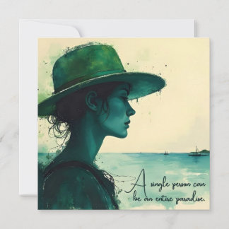 Vintage Watercolor Portrait Woman Seaside Quote Note Card