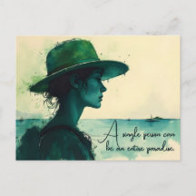 Vintage Watercolor Portrait Woman Seaside Quote