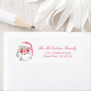 Vintage Watercolor Preppy Pink Santa Claus Address Label