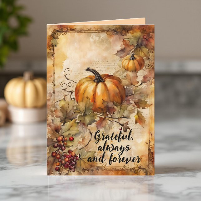 Vintage Watercolor Pumpkin Thanksgiving Gratitude Card (Creator Uploaded)