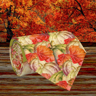 Vintage Watercolor Pumpkins Autumn Fall Orange  Neck Tie