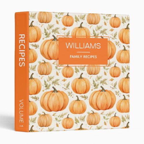 Vintage Watercolor Pumpkins Personalized Recipes 3 Ring Binder