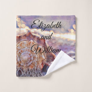 Vintage Watercolor Purple Pink Seashell  Wash Cloth