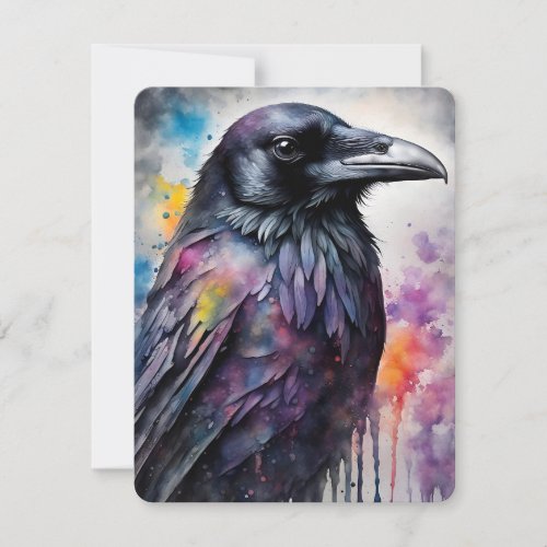 Vintage Watercolor Raven Crow Greeting Card