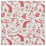Vintage Watercolor Red and White Santa Christmas Fabric