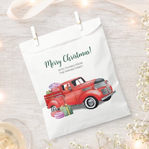 Vintage Watercolor Red Christmas Holiday Truck Favor Bag