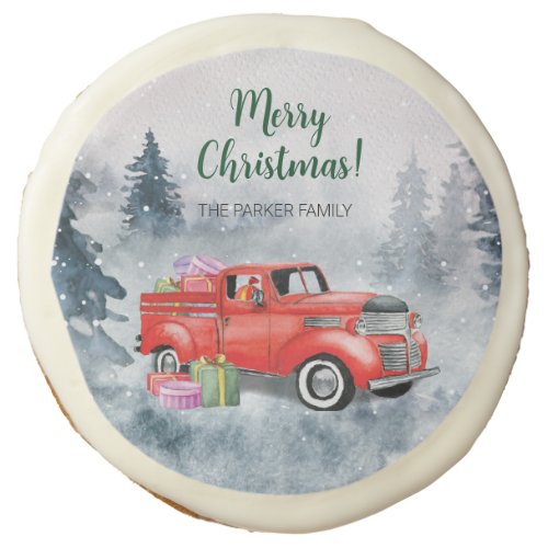 Vintage Watercolor Red Christmas Holiday Truck Sugar Cookie
