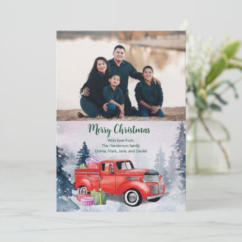 Vintage Watercolor Red Christmas Truck Party Holiday Card