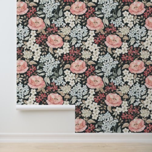 Vintage Watercolor Red Poppies Floral Pattern Wallpaper