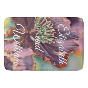 Vintage Watercolor Red Purple Poppy Flowers  Bath Mat