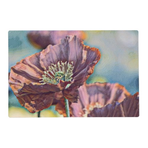 Vintage Watercolor Red Purple Poppy Flowers Placemat