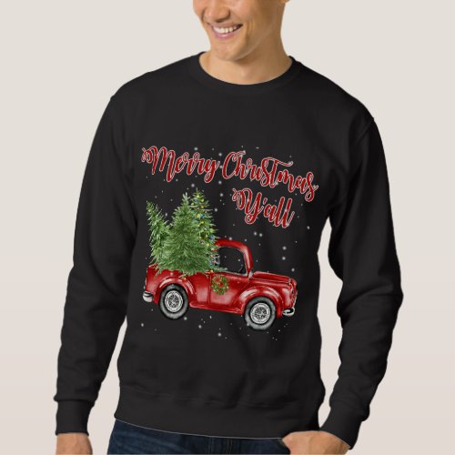 Vintage Watercolor Red Truck With Merry Christmas  Sweatshirt