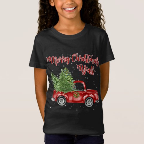 Vintage Watercolor Red Truck With Merry Christmas  T_Shirt