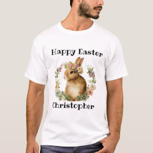 Vintage Watercolor Retro Easter Bunny Floral T-Shirt
