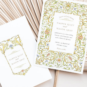 Vintage Watercolor Rococo Frame Wedding Invitation