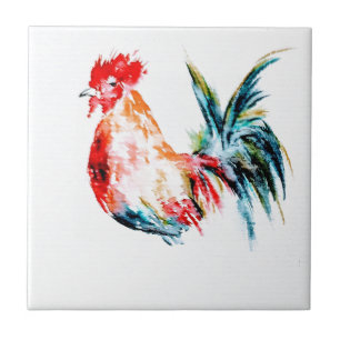 Vintage Watercolor Rooster Ceramic Tile