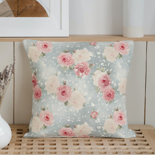Vintage Watercolor Rose Flurries Throw Pillow
