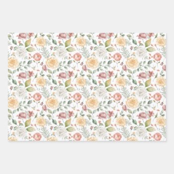 Vintage Watercolor Roses And Greenery Pattern  Wrapping Paper Sheets by KeikoPrints at Zazzle