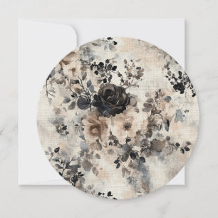 Vintage Watercolor Roses in Beige, Black Card