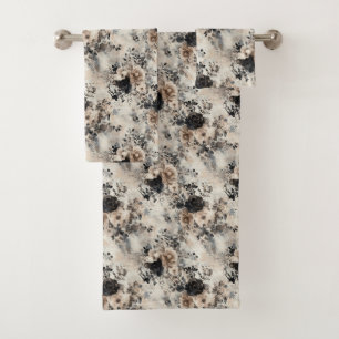 Vintage Watercolor Roses in Beige, Black, Cream Bath Towel Set