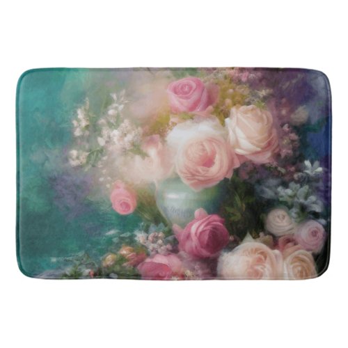 Vintage Watercolor Roses Painted In All Colors Bath Mat