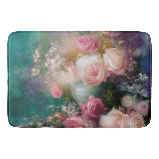 Vintage Watercolor Roses Painted In All Colors Bath Mat (Front)