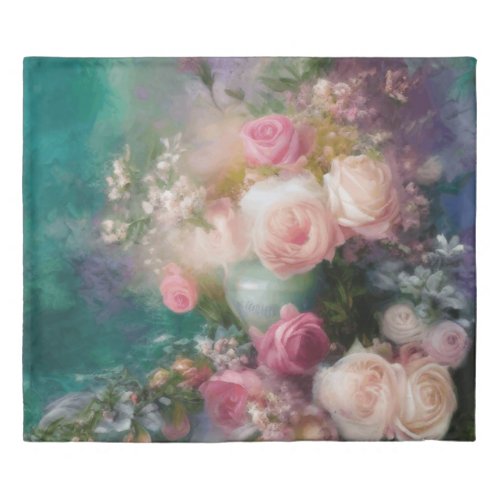 Vintage Watercolor Roses Painted In All Colors  Duvet Cover