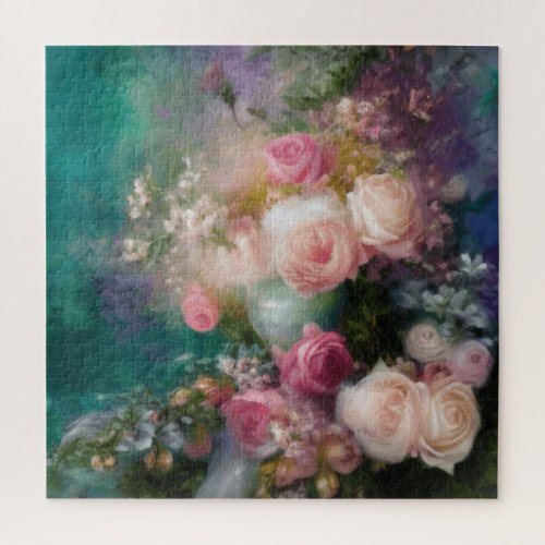 Vintage Watercolor Roses Painted In All Colors Jigsaw Puzzle