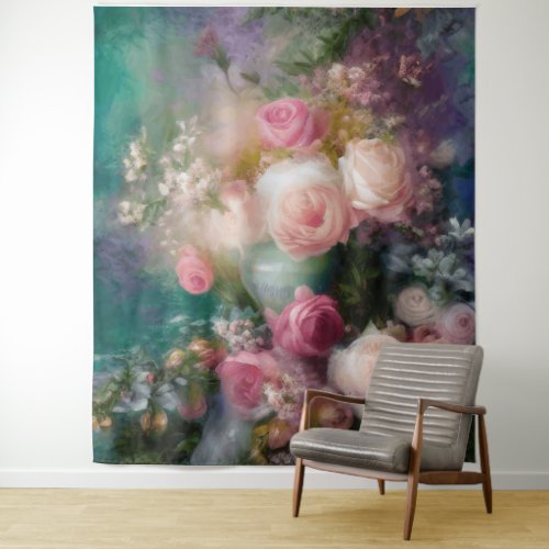 Vintage Watercolor Roses Painted In All Colors Tapestry