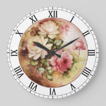 Vintage Watercolor Roses Victorian Flowers Floral Large Clock