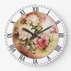 Vintage Watercolor Roses Victorian Flowers Floral Large Clock