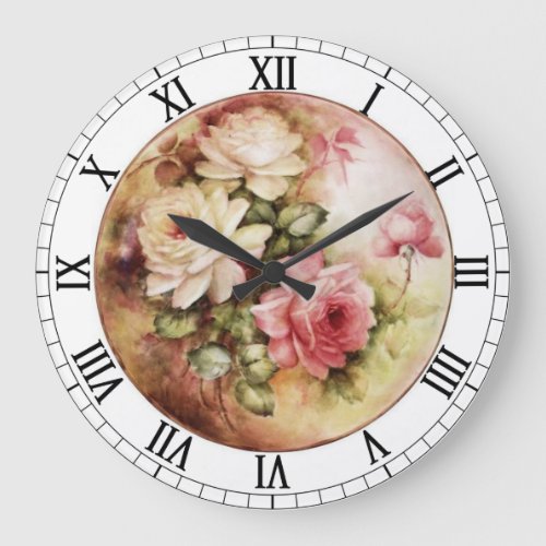 Vintage Watercolor Roses Victorian Flowers Floral Large Clock