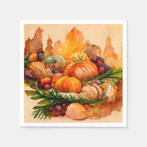 Vintage Watercolor Rustic Fall Pumpkin Harvest Napkins