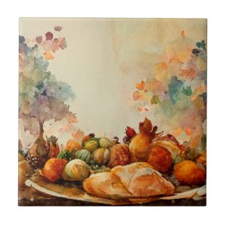 Vintage Watercolor Rustic Orange Pumpkins Turkey