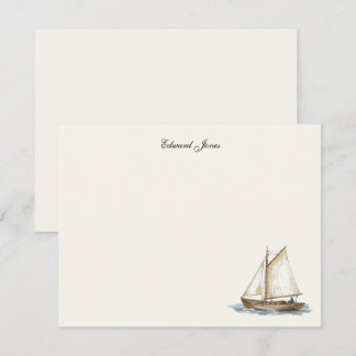 Vintage watercolor Sailboat Yacht  Thank You Card
