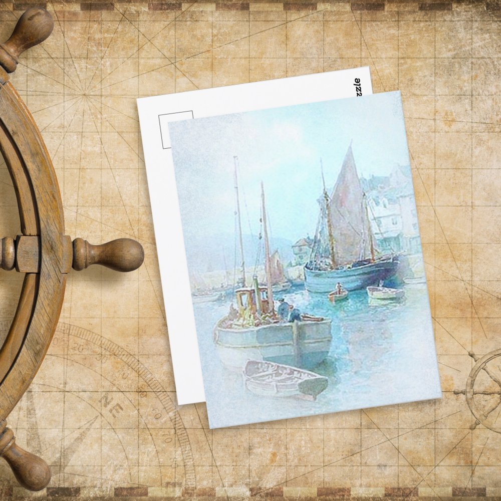 Vintage Watercolor Sailboats in the Harbor Postcard