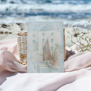 Vintage Watercolor Sailboats in the Harbor Postcard