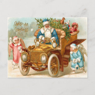 Vintage Watercolor Saint Nick Christmas Greetings  Holiday Postcard