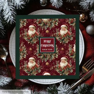 Vintage watercolor Santa Claus burgundy green Paper Dinner Napkins