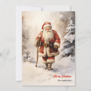 Vintage watercolor Santa Claus Christmas Holiday Card