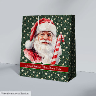 Vintage Watercolor Santa Claus Gift Bag Monogram