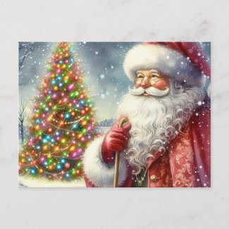 Vintage Watercolor Santa Claus