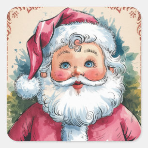 Vintage Watercolor Santa Clause Christmas Square Sticker