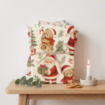 Vintage Watercolor Santa & Teddy Bear Christmas
